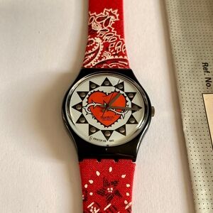 VINTAGE Swatch from 1994 “Trash” Red Heart Bandana GB154 Valentine’s Day